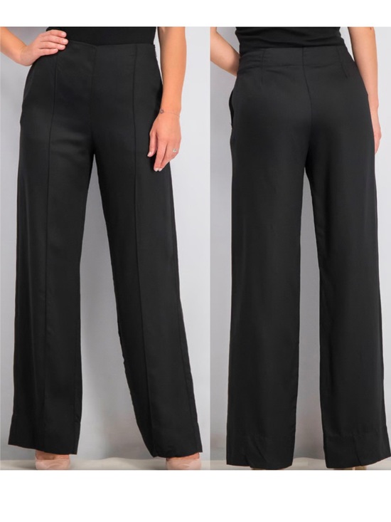 Mango Pants - Mango Committed Black Satin Wide-Leg Trousers Pants NWT Sz 10